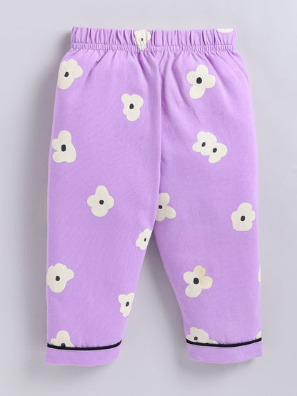 Purple Floral Cotton Full Sleeve Night Suit