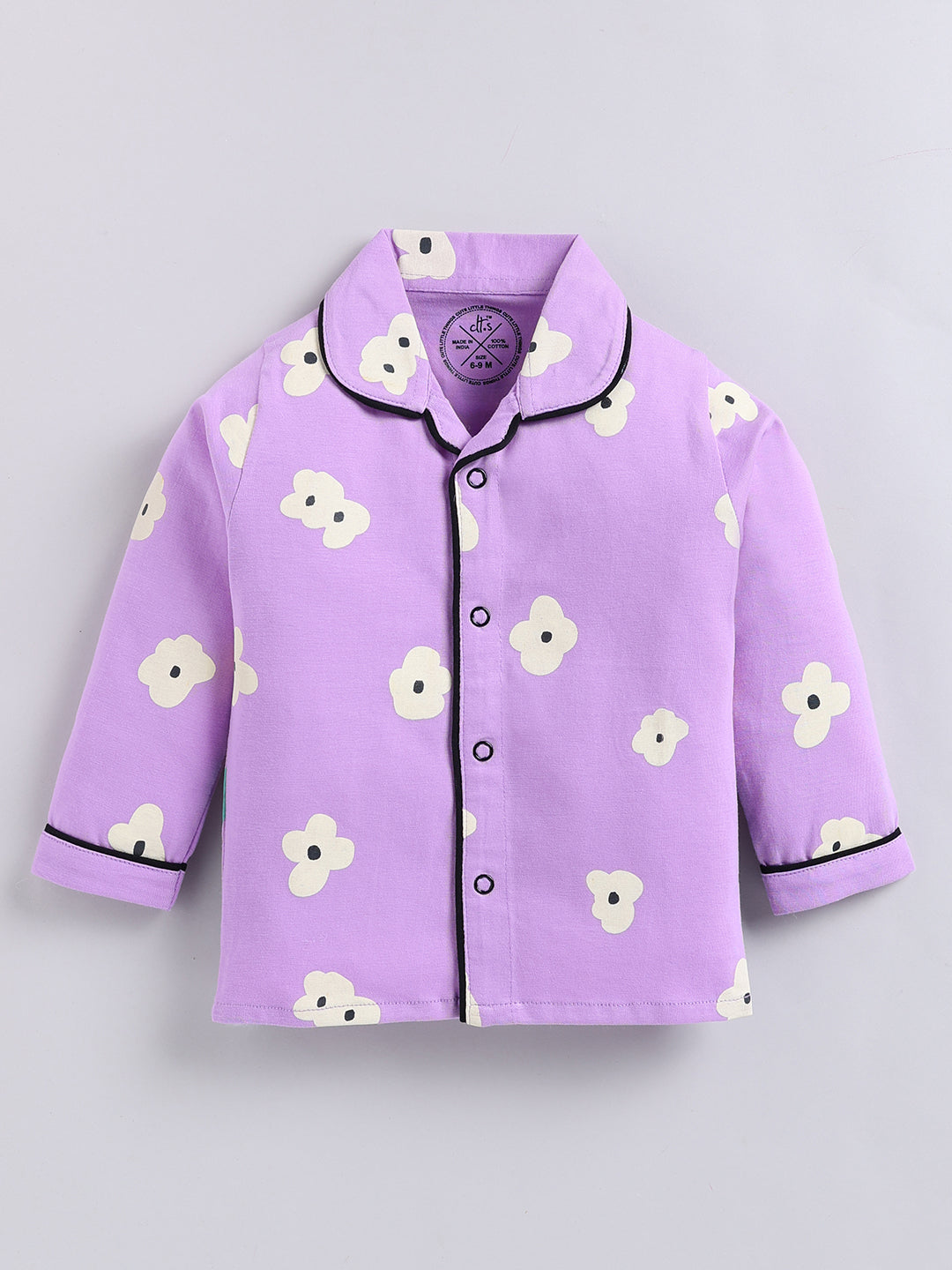Purple Floral Cotton Full Sleeve Night Suit