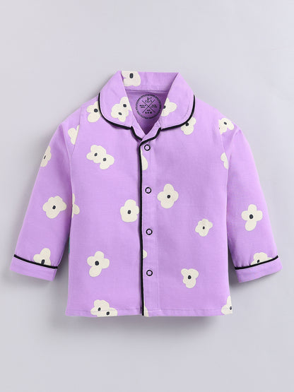 Purple Floral Cotton Full Sleeve Night Suit