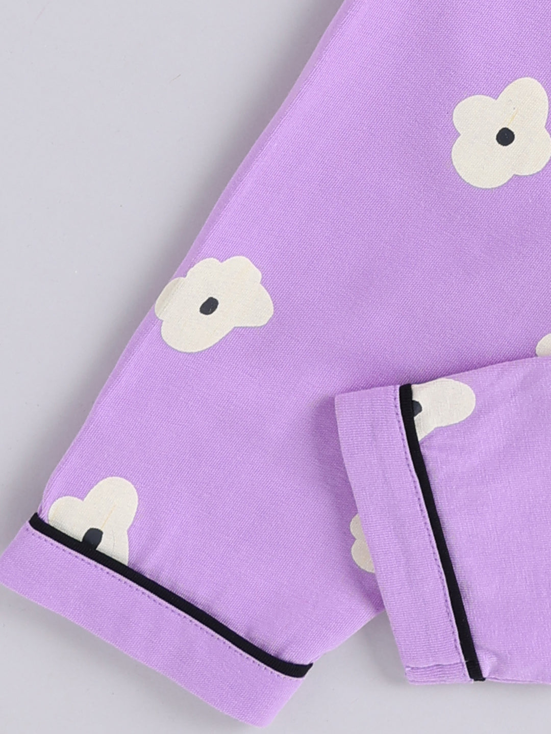 Purple Floral Cotton Full Sleeve Night Suit