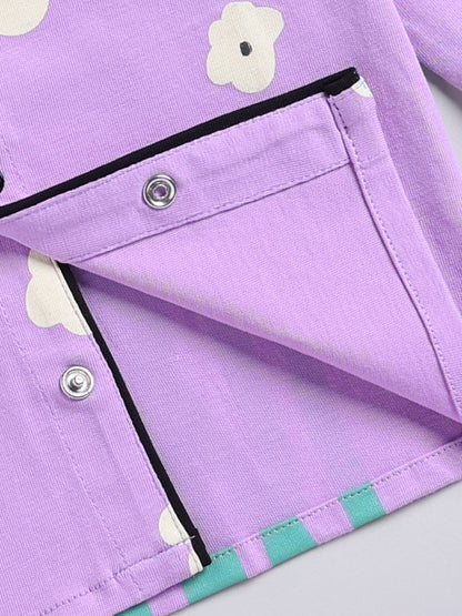 Purple Floral Cotton Full Sleeve Night Suit