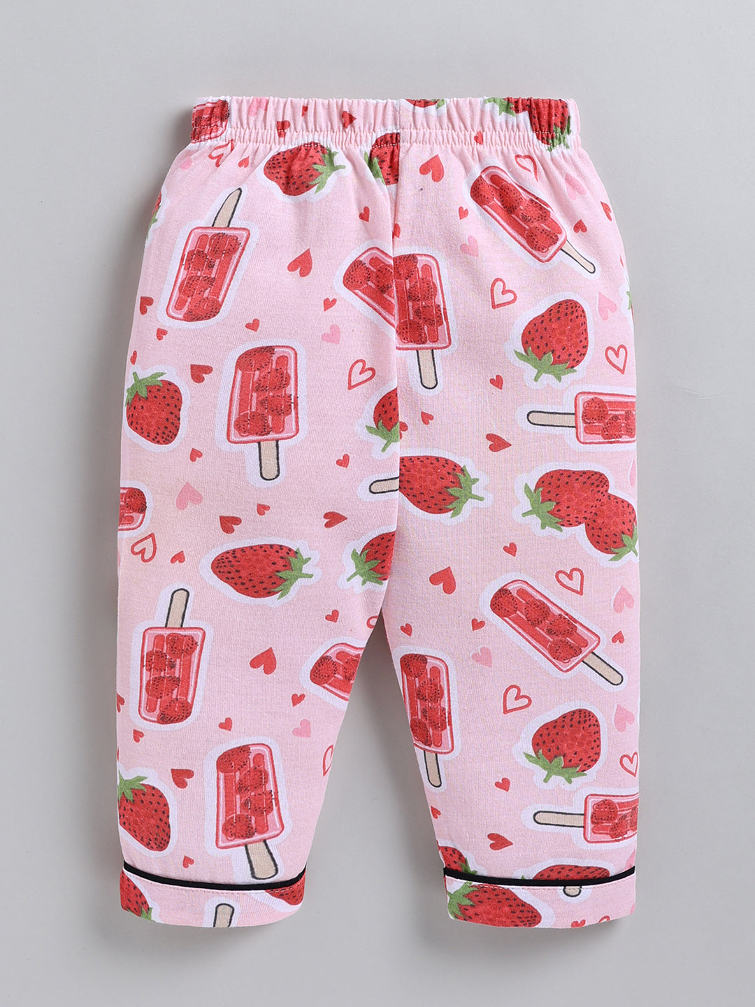 Pink Strawberry Print Cotton Full Sleeve Night Suit
