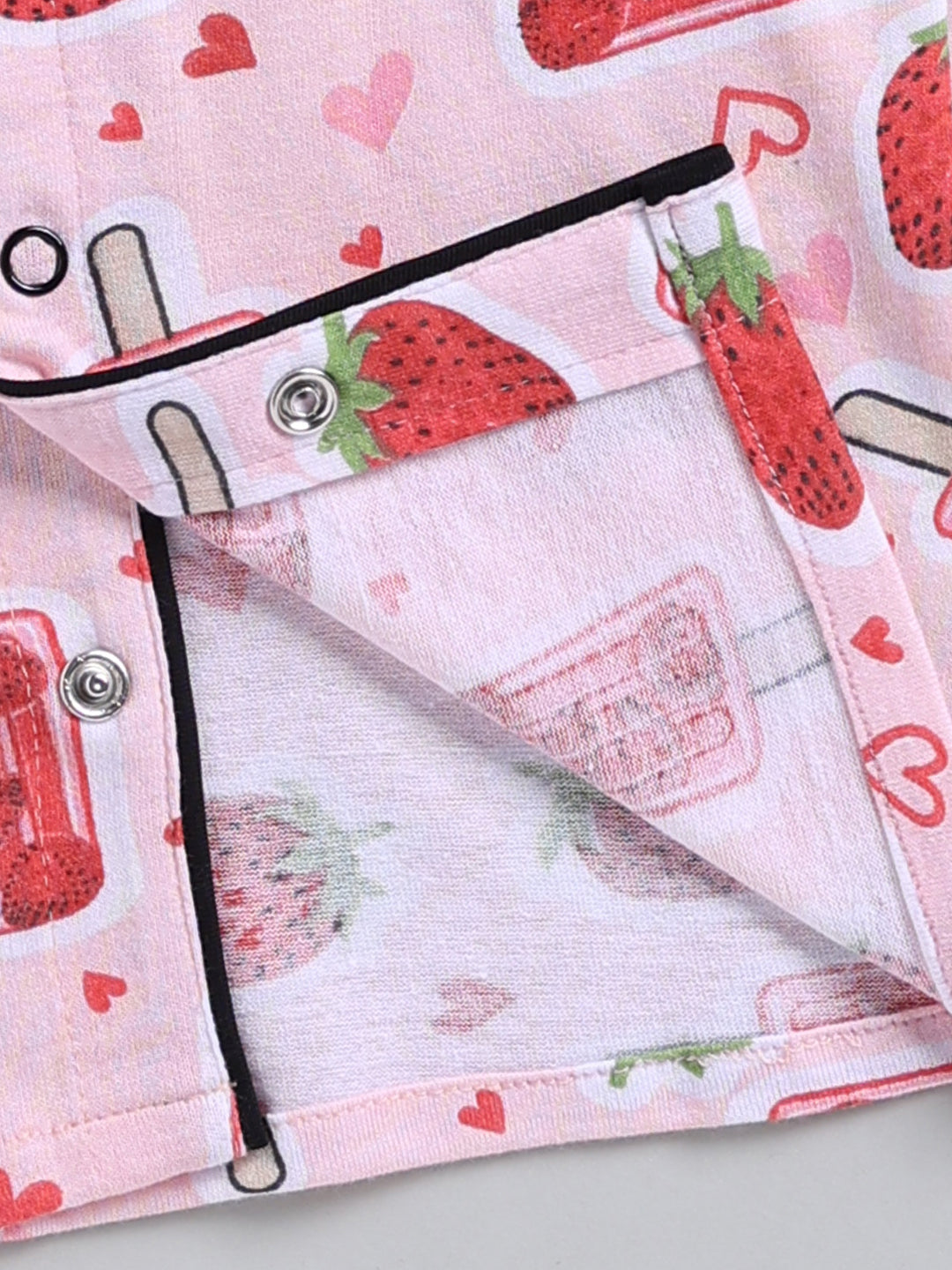Pink Strawberry Print Cotton Full Sleeve Night Suit