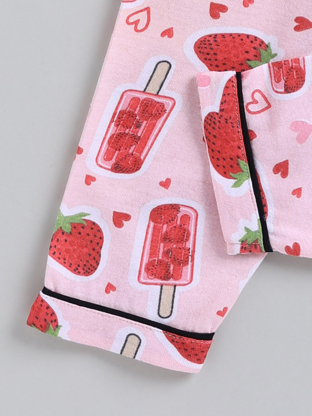 Pink Strawberry Print Cotton Full Sleeve Night Suit