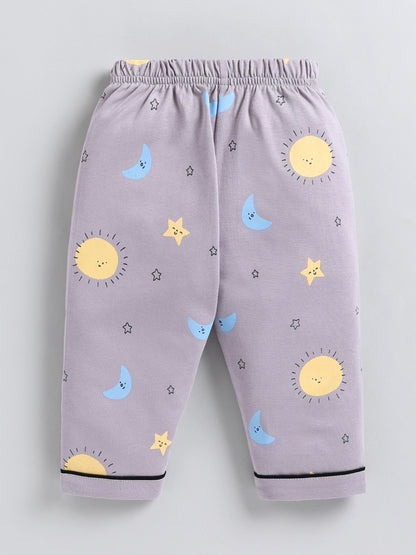 Grey Typography Cotton Full Sleeve Night Suit