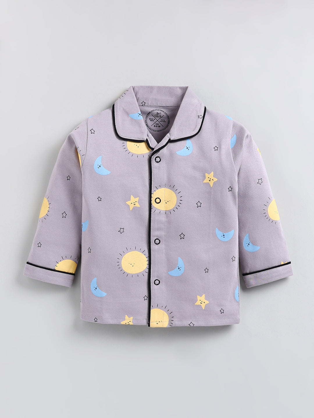 Grey Typography Cotton Full Sleeve Night Suit