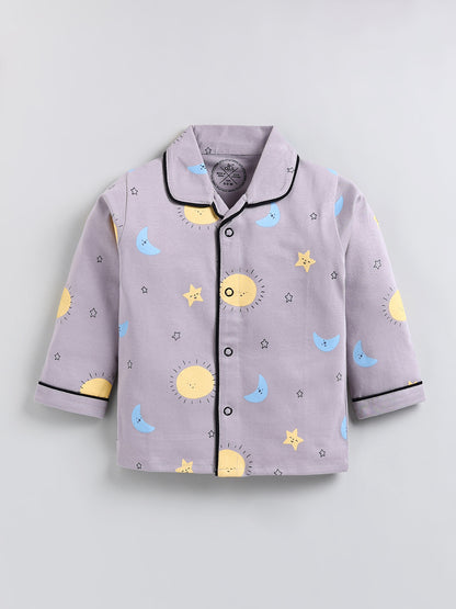 Grey Typography Cotton Full Sleeve Night Suit