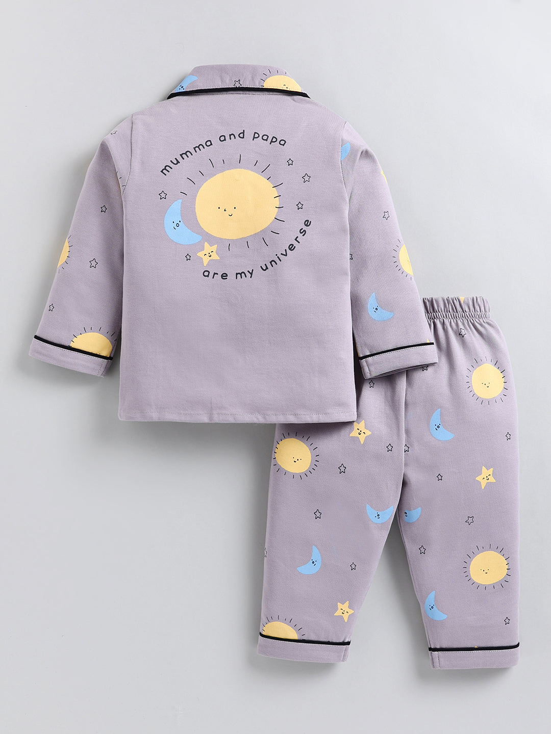 Grey Typography Cotton Full Sleeve Night Suit
