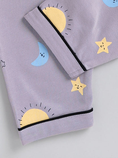Grey Typography Cotton Full Sleeve Night Suit