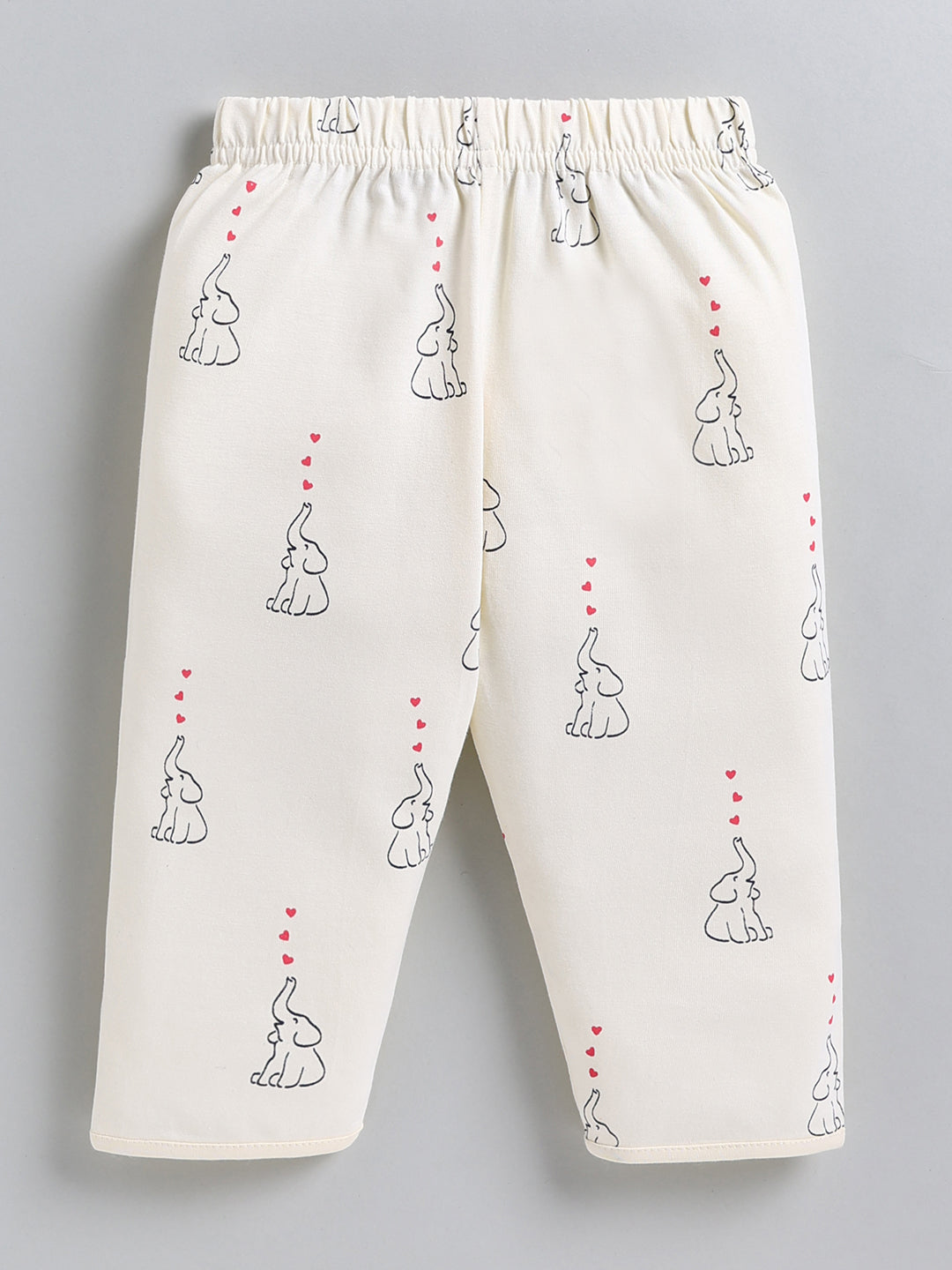 Cream Elephant Print Cotton Full Sleeve Night Suit