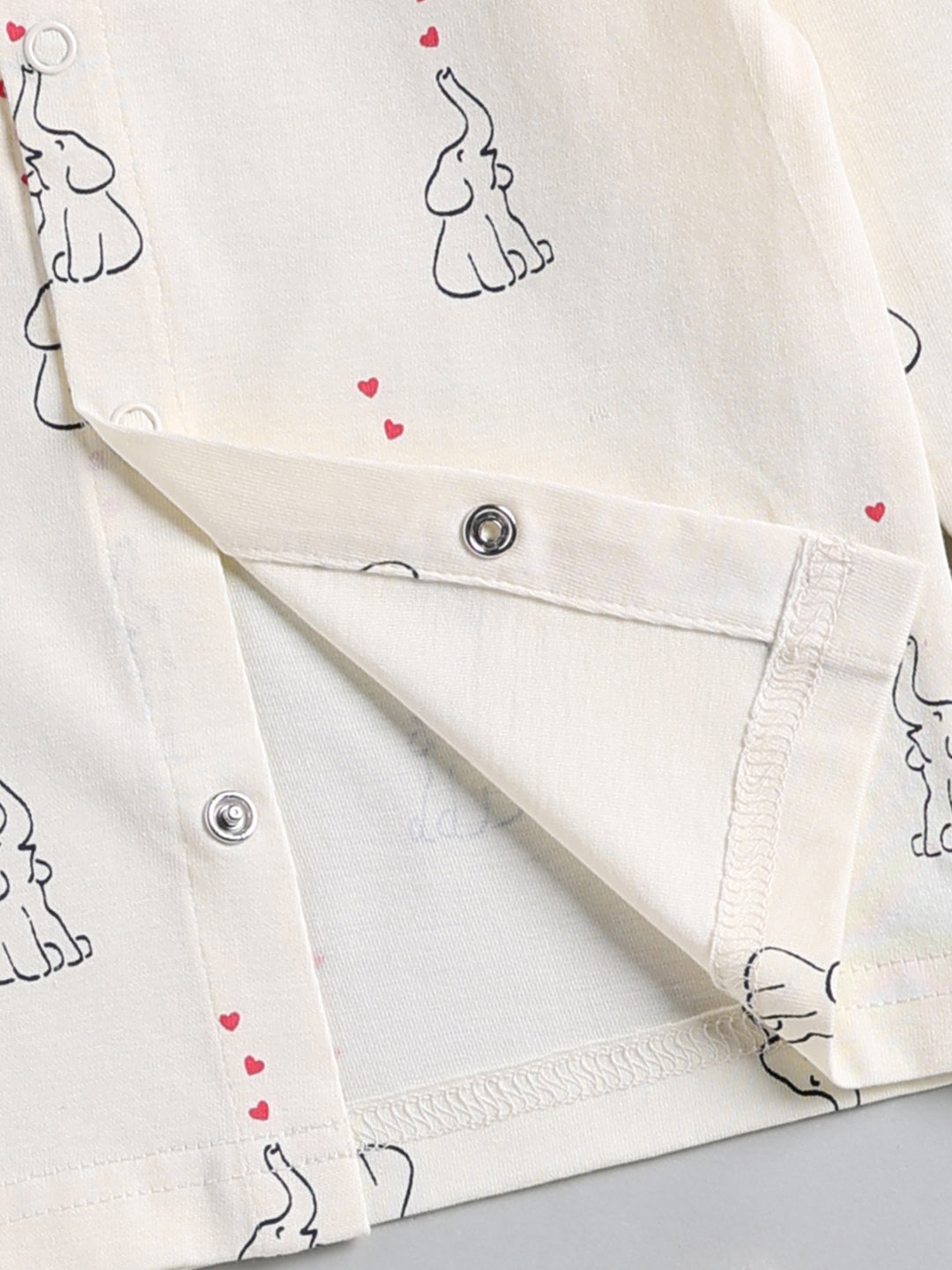 Cream Elephant Print Cotton Full Sleeve Night Suit