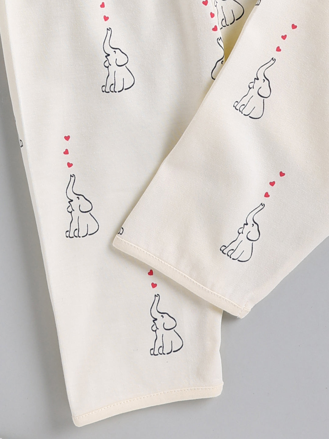 Cream Elephant Print Cotton Full Sleeve Night Suit
