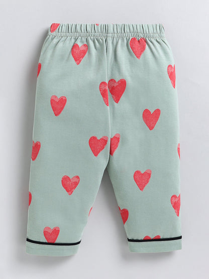 Green Typography Cotton Full Sleeve Night Suit