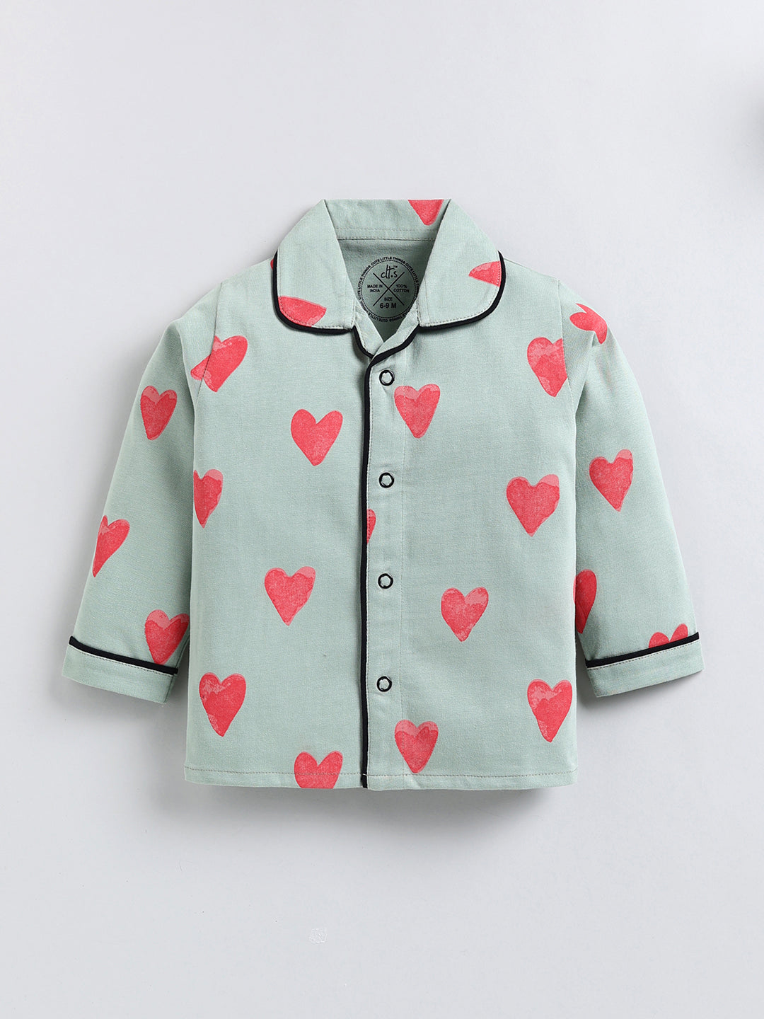 Green Typography Cotton Full Sleeve Night Suit