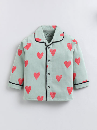 Green Typography Cotton Full Sleeve Night Suit