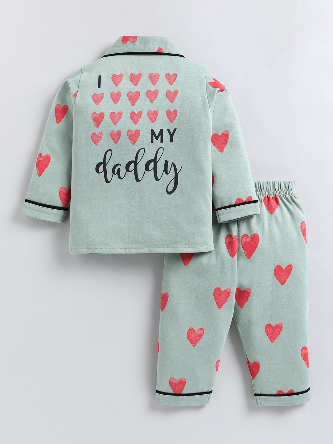 Green Typography Cotton Full Sleeve Night Suit