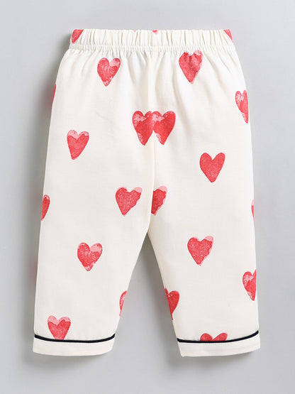 Cream Typography Cotton Full Sleeve Night Suit