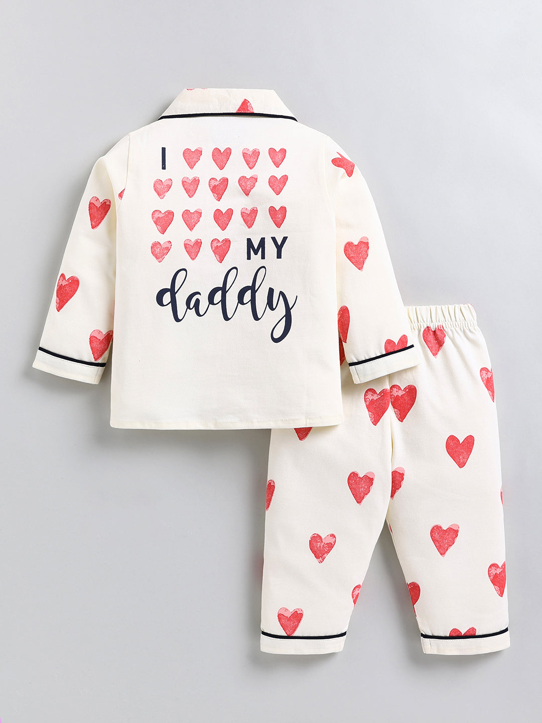 Cream Typography Cotton Full Sleeve Night Suit