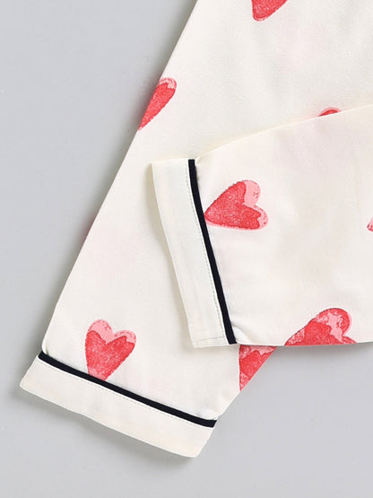 Cream Typography Cotton Full Sleeve Night Suit