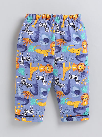Blue Animal Print Cotton Full Sleeve Night Suit