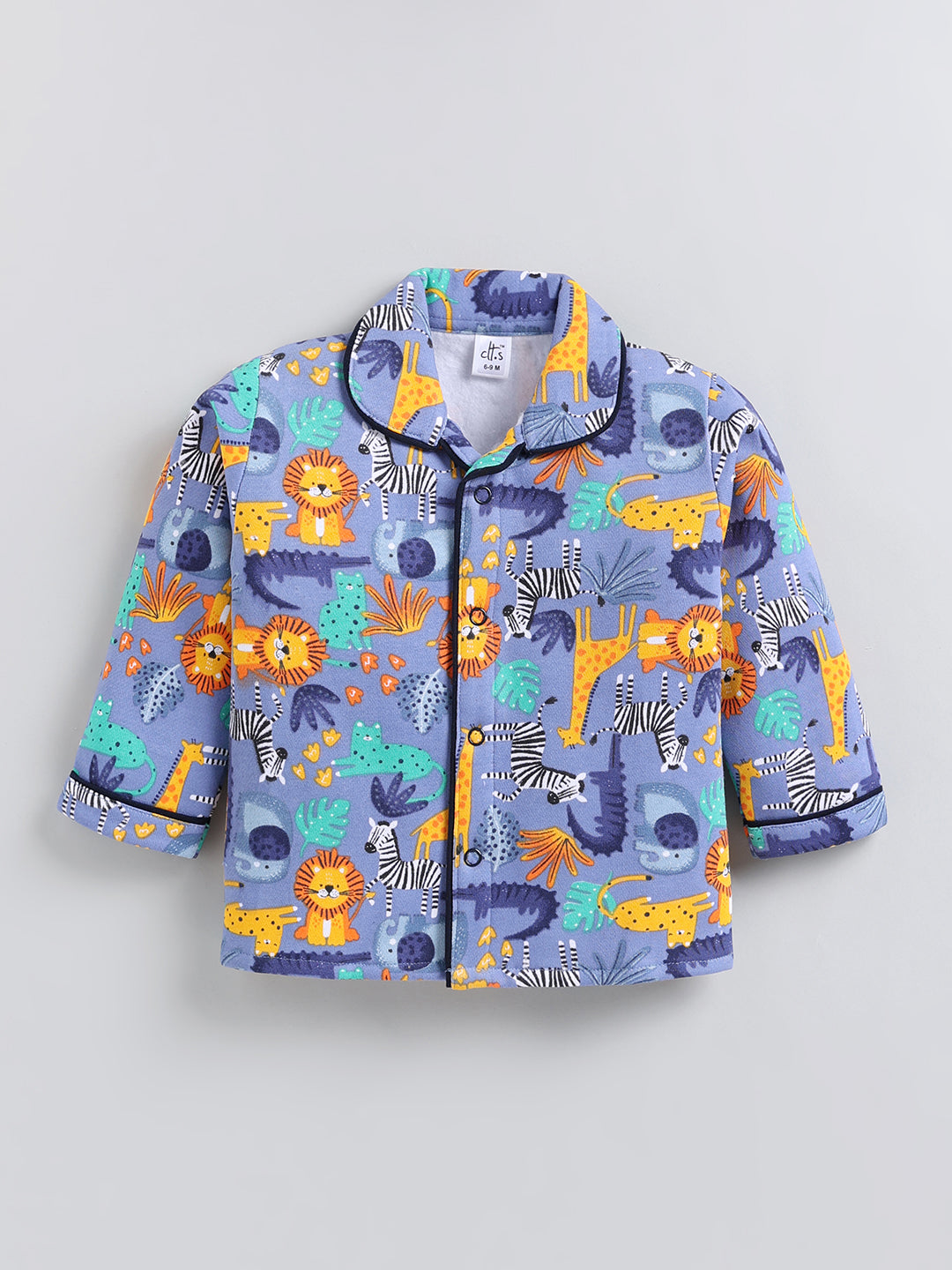 Blue Animal Print Cotton Full Sleeve Night Suit