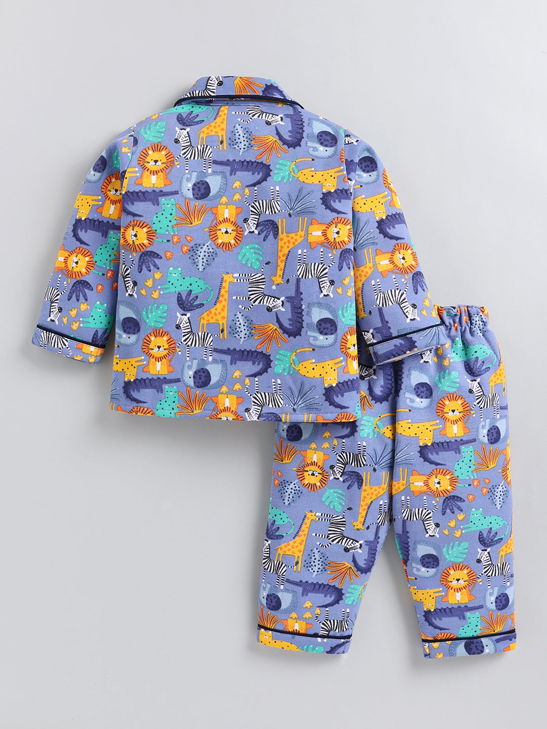 Blue Animal Print Cotton Full Sleeve Night Suit