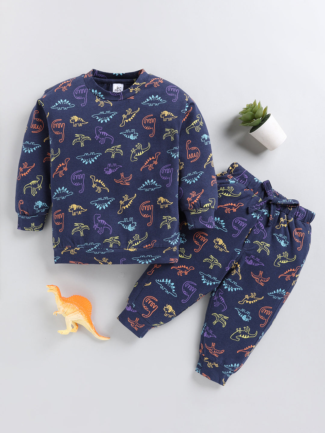 Blue Dino Print Cotton Full Sleeve Co-ord Set
