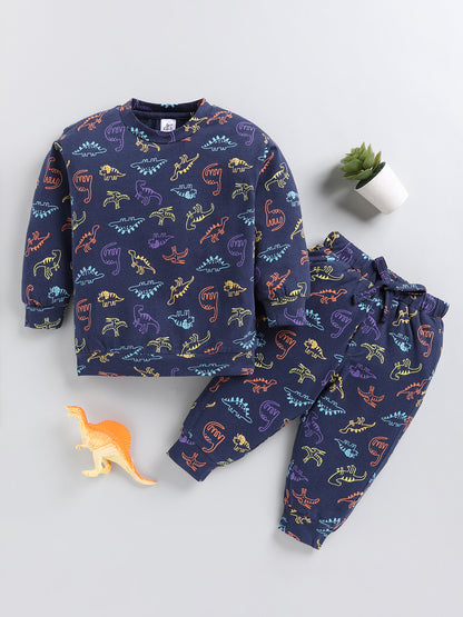 Blue Dino Print Cotton Full Sleeve Co-ord Set