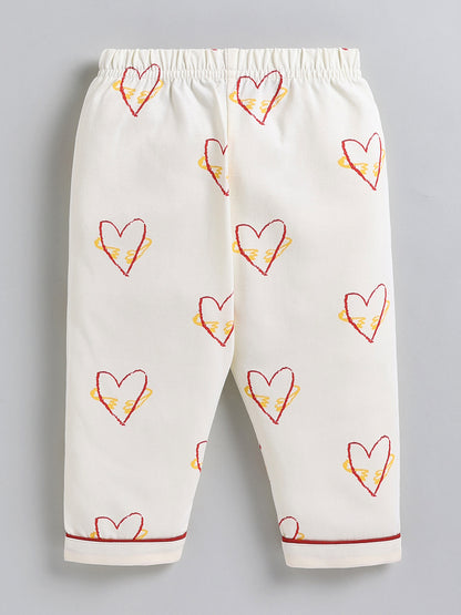 Cream Typography Cotton Full Sleeve Night Suit
