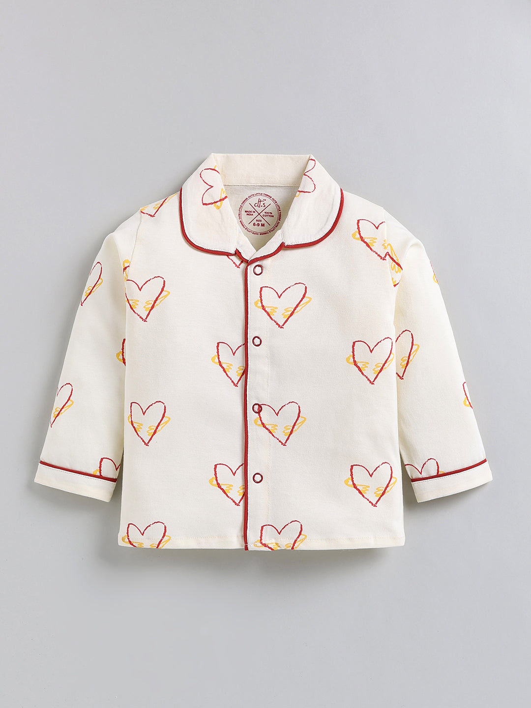 Cream Typography Cotton Full Sleeve Night Suit