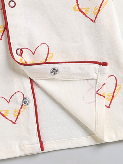 Cream Typography Cotton Full Sleeve Night Suit