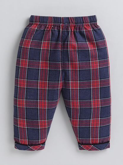 Blue Checked Cotton Full Sleeve Night Suit