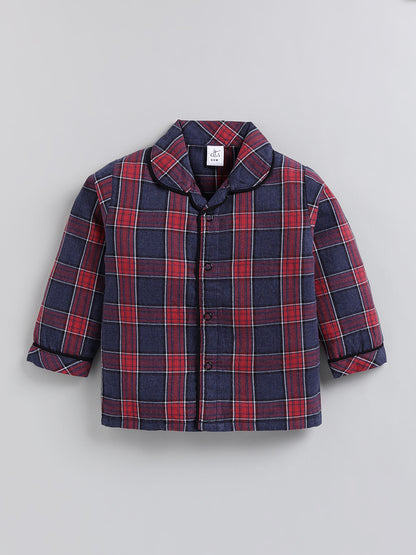 Blue Checked Cotton Full Sleeve Night Suit