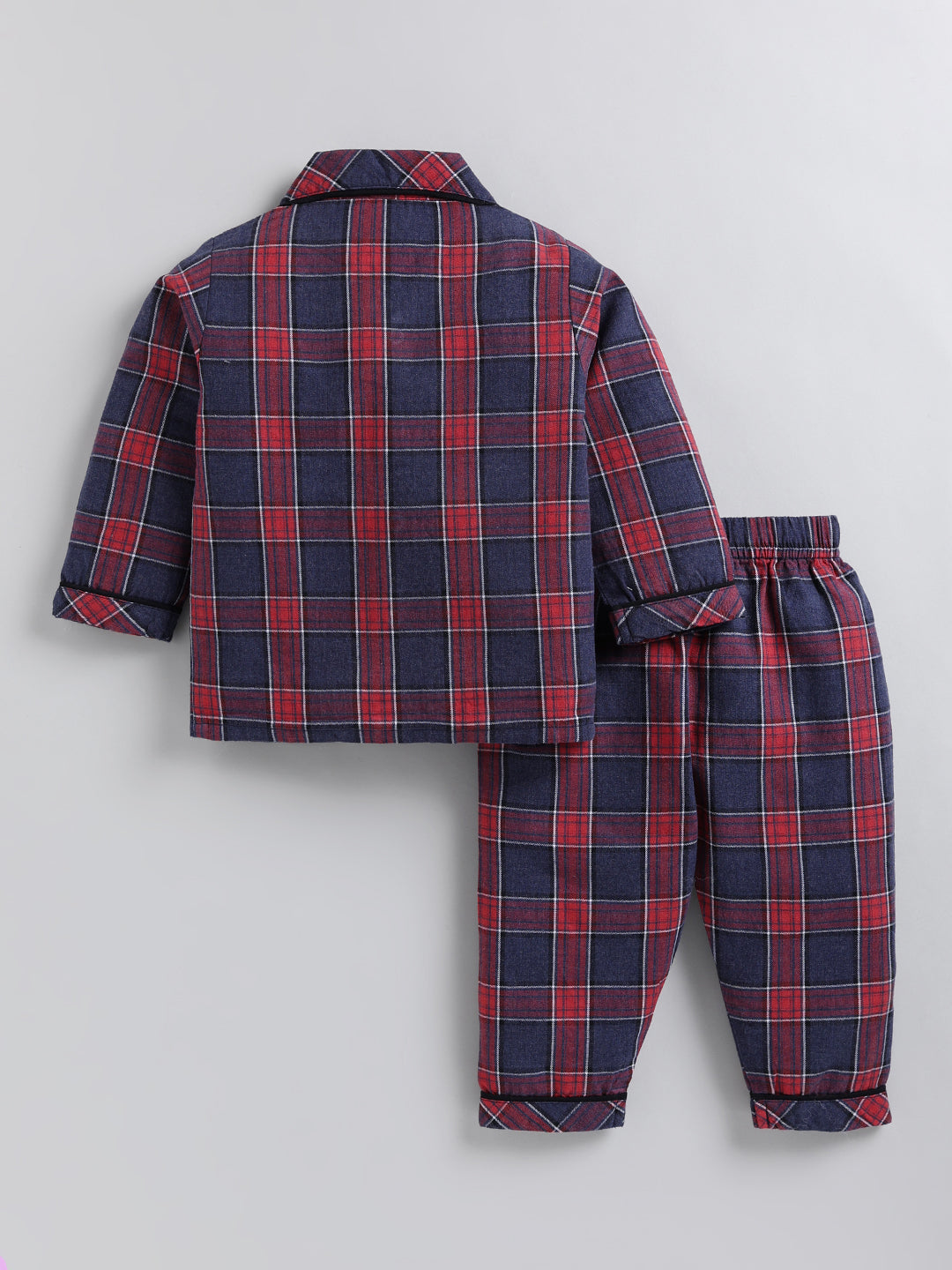 Blue Checked Cotton Full Sleeve Night Suit