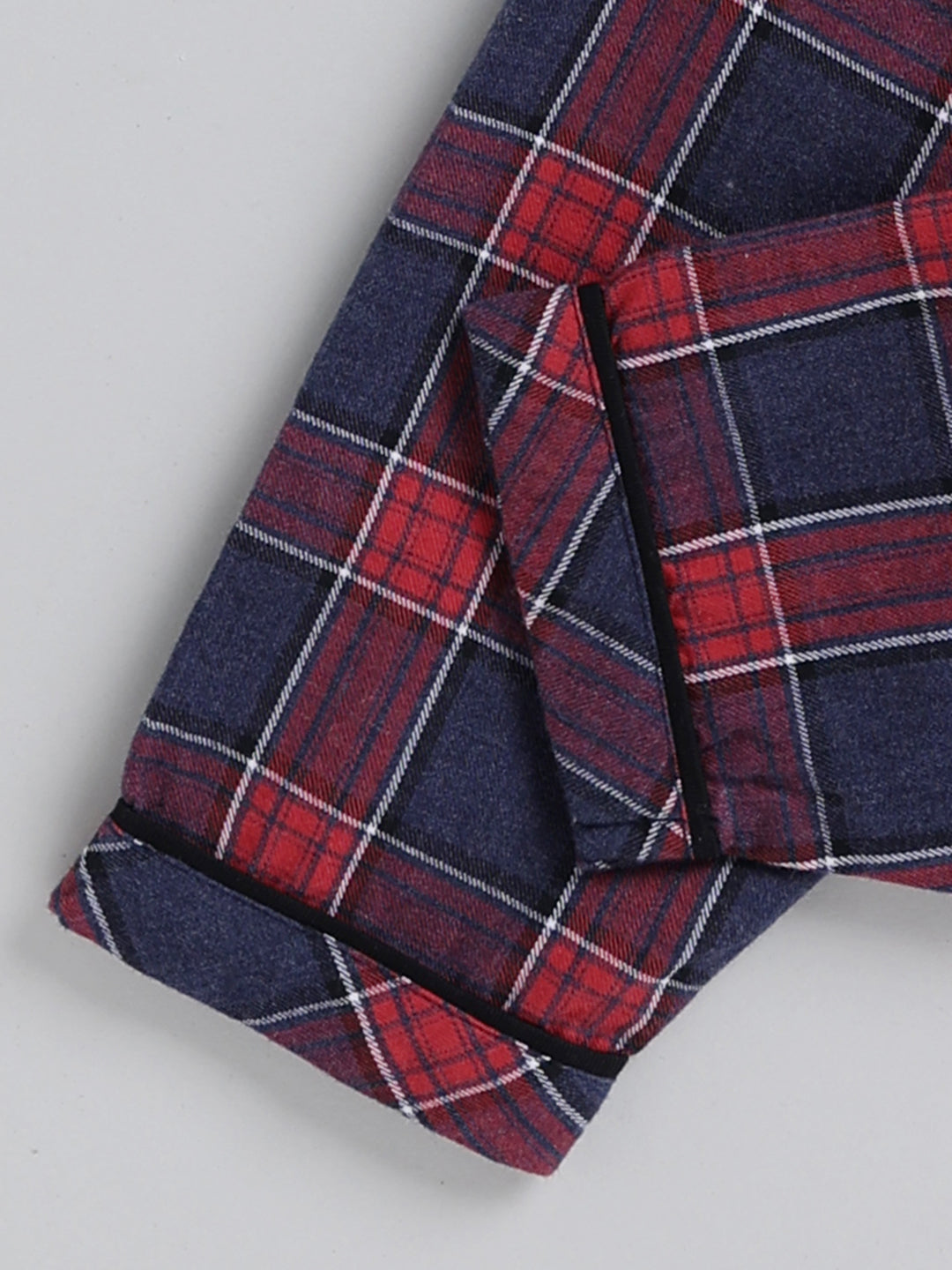 Blue Checked Cotton Full Sleeve Night Suit