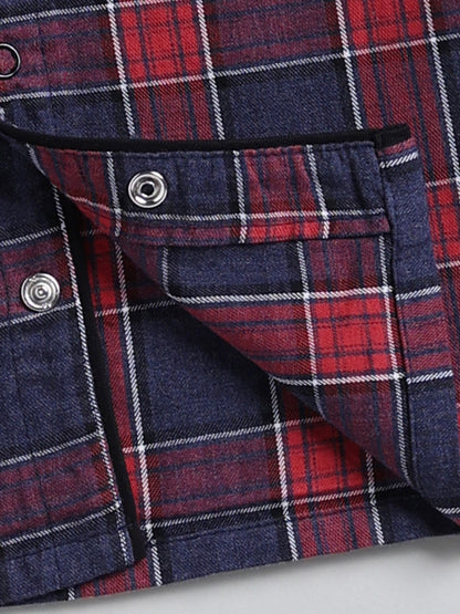 Blue Checked Cotton Full Sleeve Night Suit