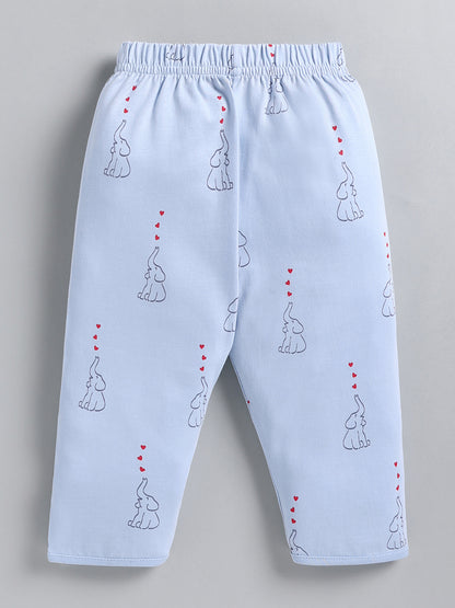 Blue Elephant Print Cotton Full Sleeve Night Suit