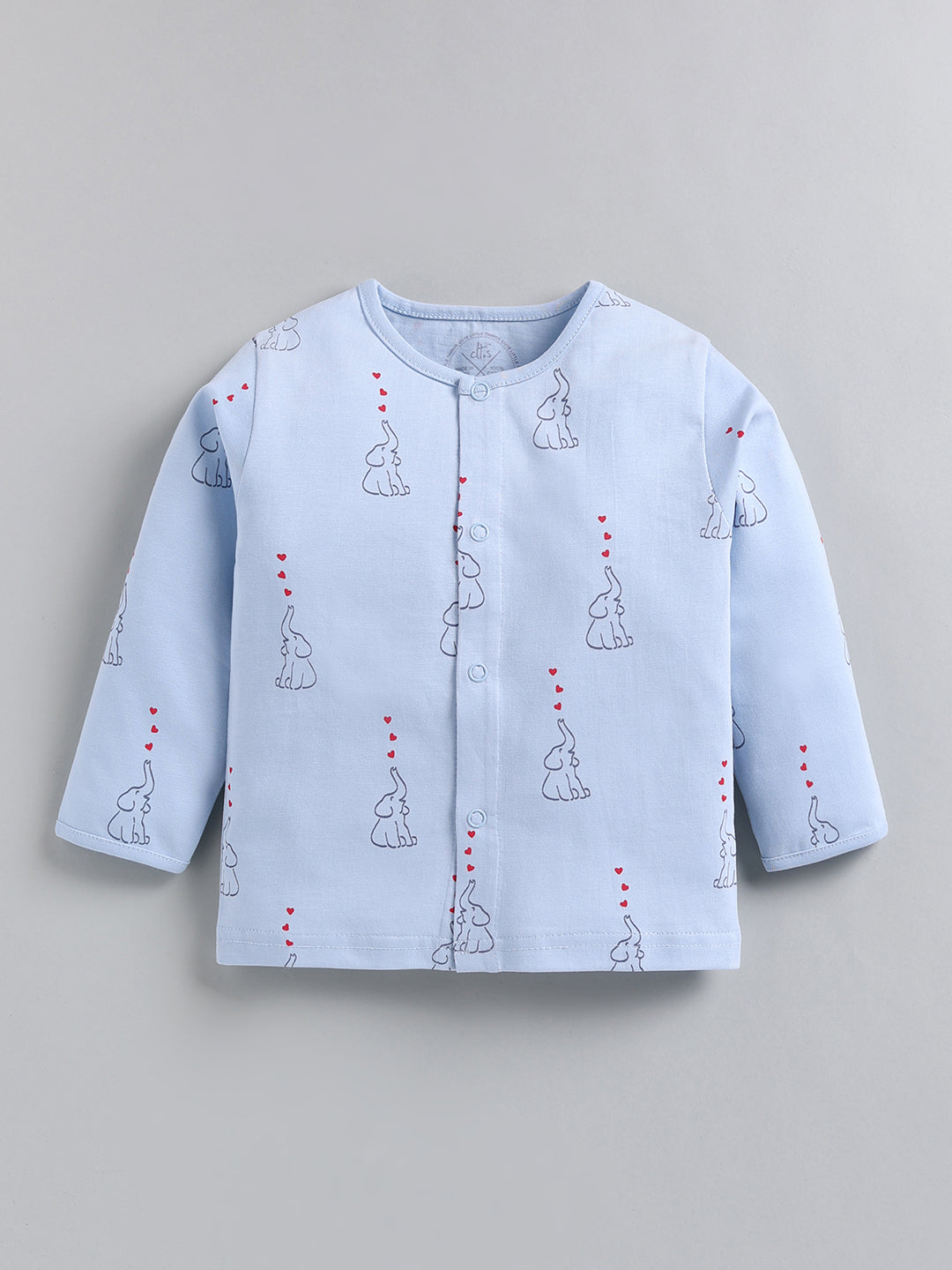 Blue Elephant Print Cotton Full Sleeve Night Suit