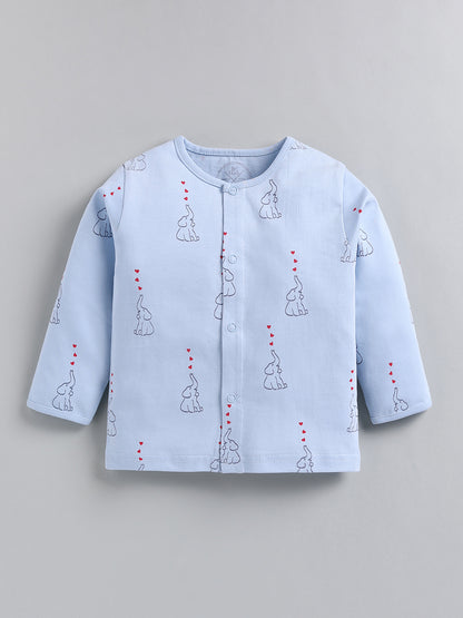 Blue Elephant Print Cotton Full Sleeve Night Suit
