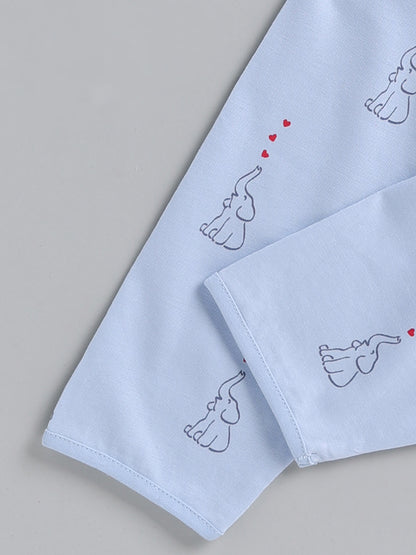 Blue Elephant Print Cotton Full Sleeve Night Suit