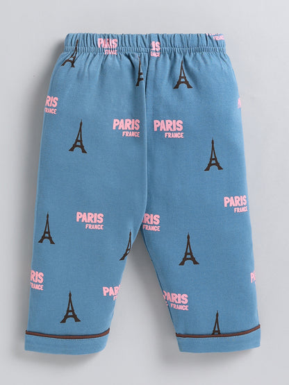 Blue Typography Cotton Full Sleeve Night Suit