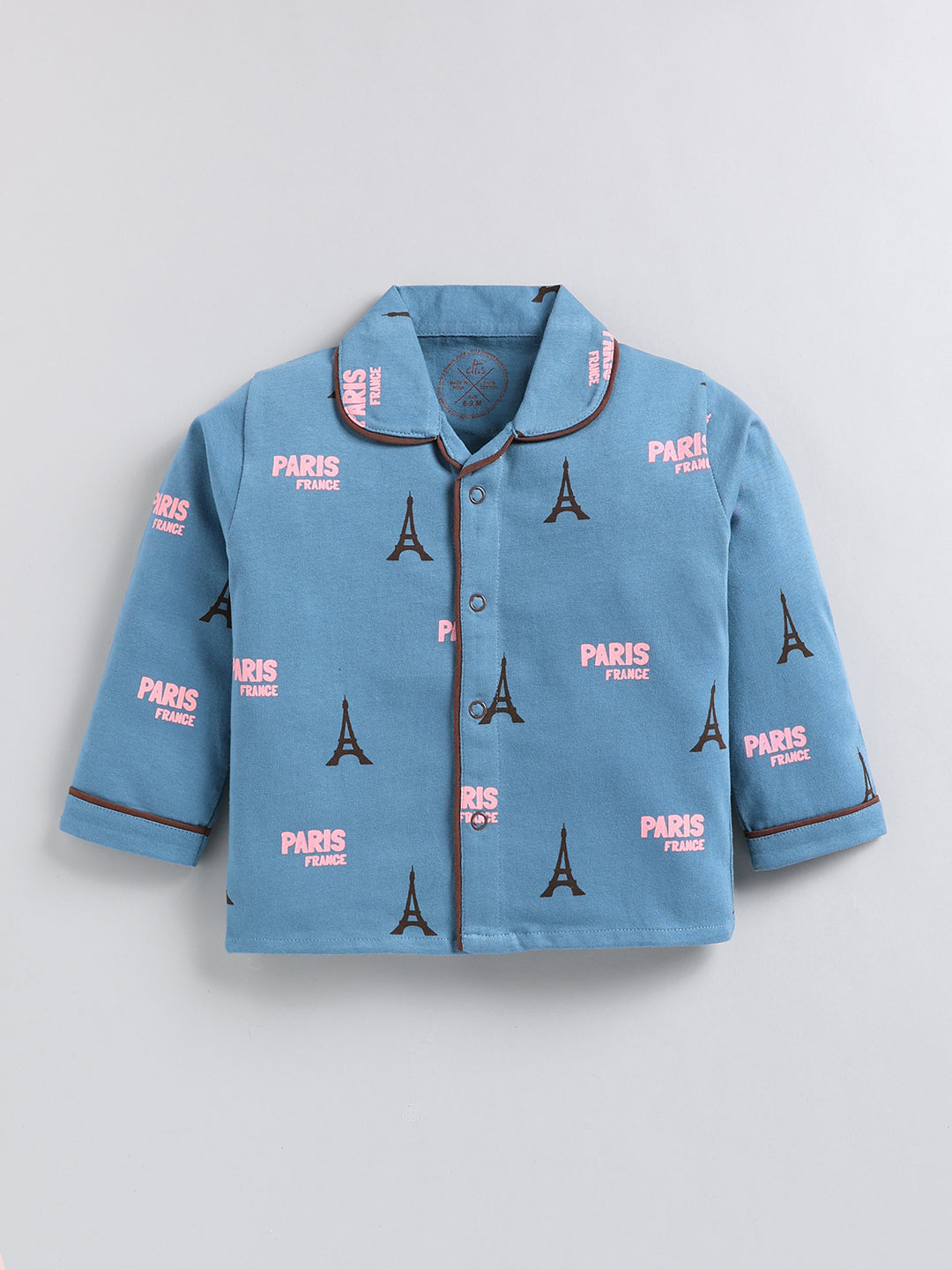 Blue Typography Cotton Full Sleeve Night Suit