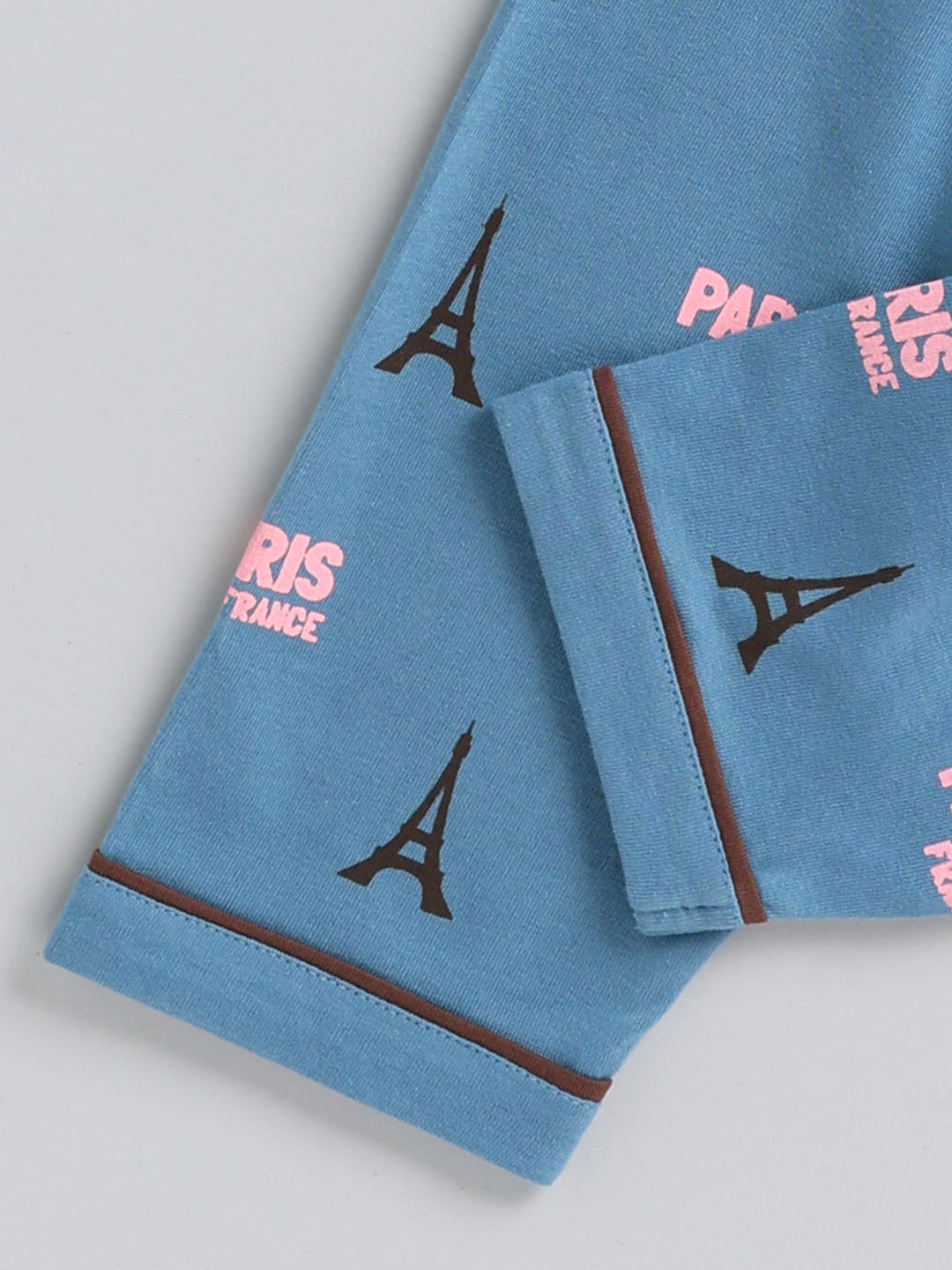 Blue Typography Cotton Full Sleeve Night Suit