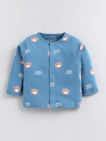 Blue Teddy Bear Cotton Full Sleeve Night Suit