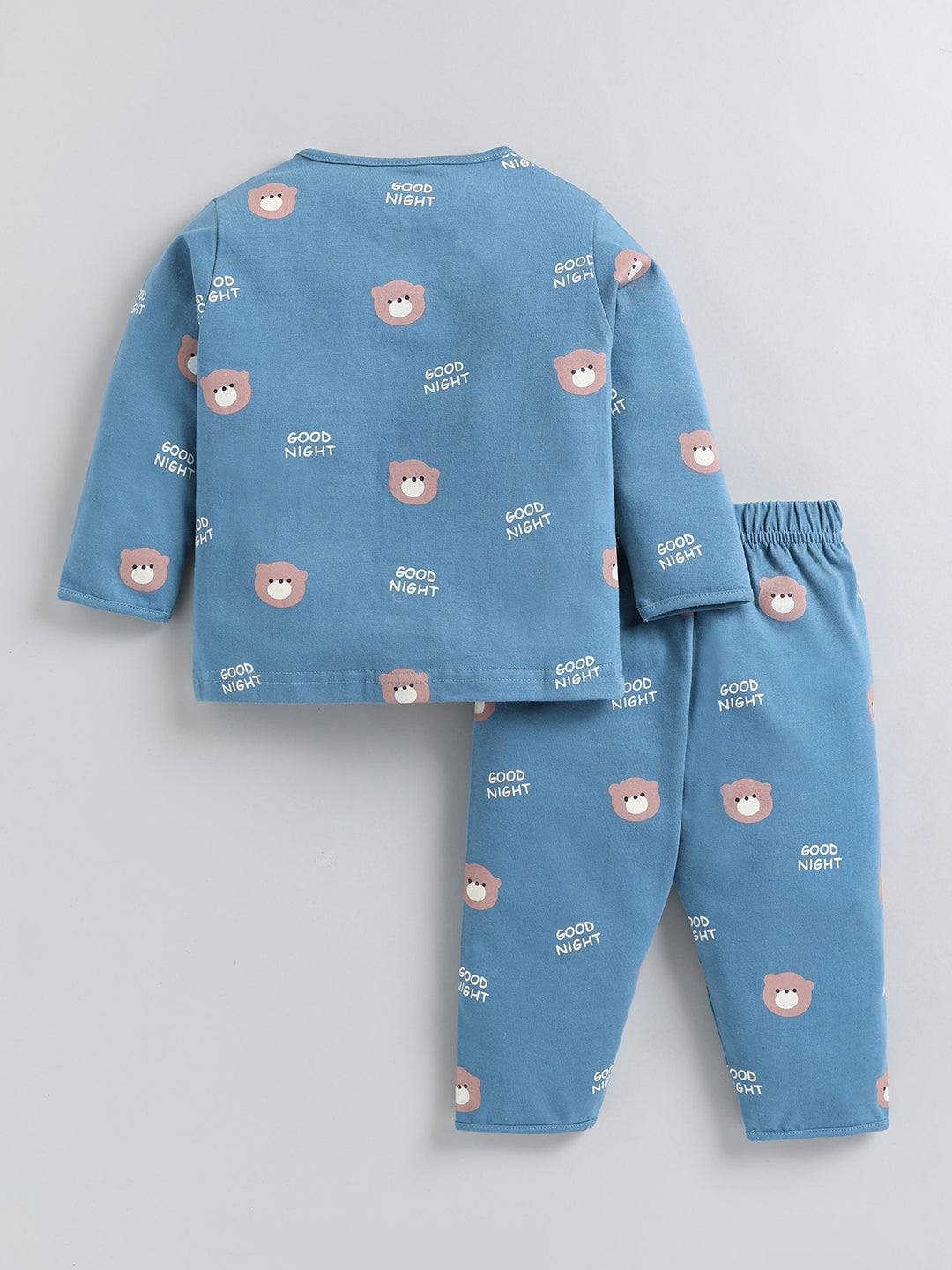 Blue Teddy Bear Cotton Full Sleeve Night Suit