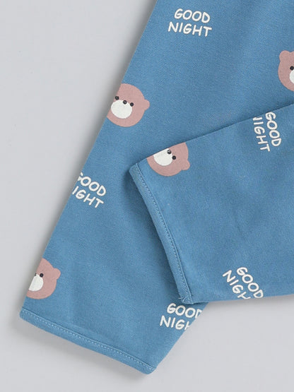 Blue Teddy Bear Cotton Full Sleeve Night Suit
