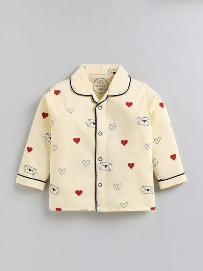Yellow Typography Cotton Full Sleeve Night Suit