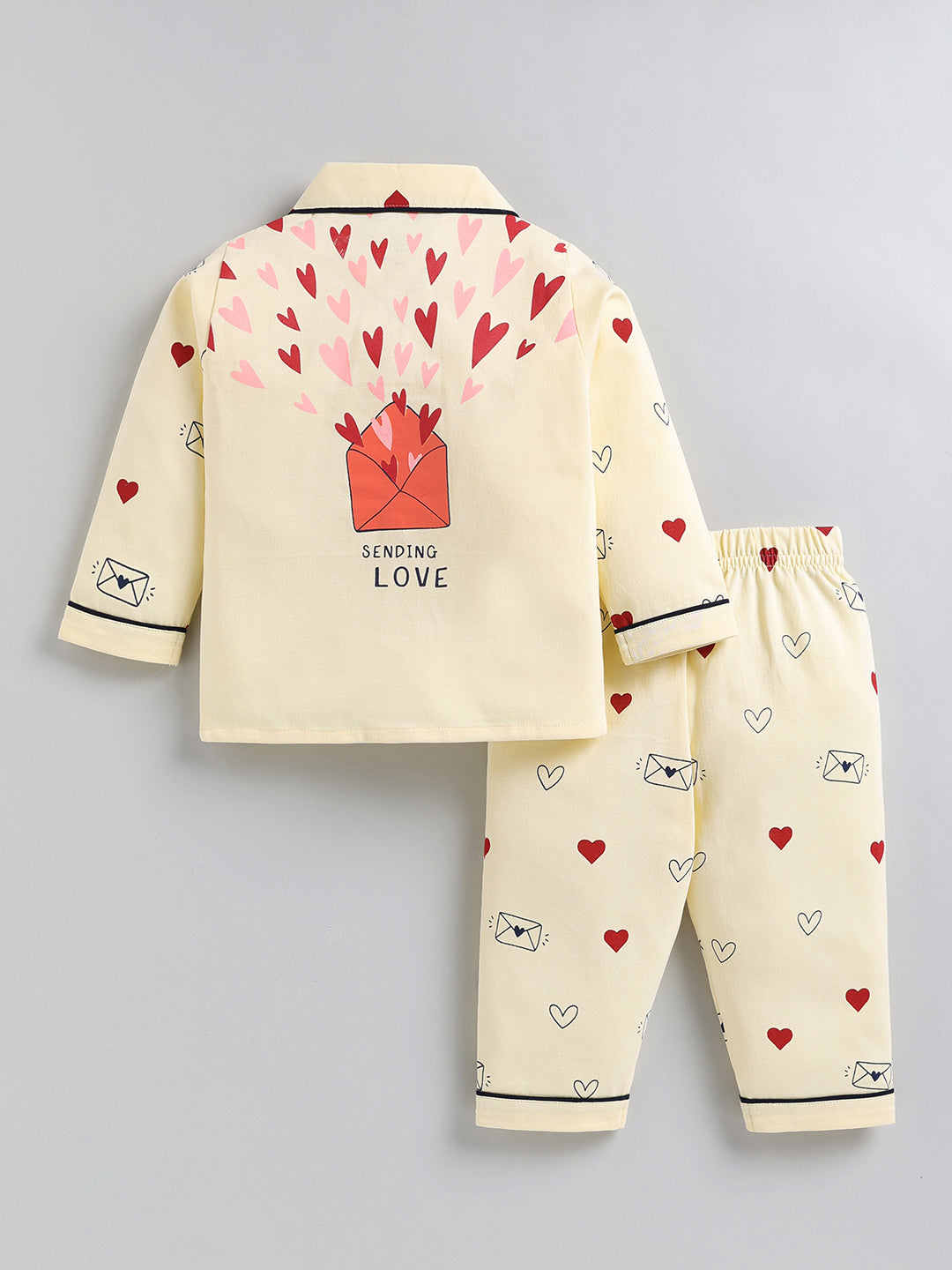 Yellow Typography Cotton Full Sleeve Night Suit