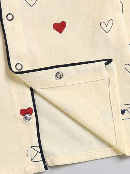 Yellow Typography Cotton Full Sleeve Night Suit