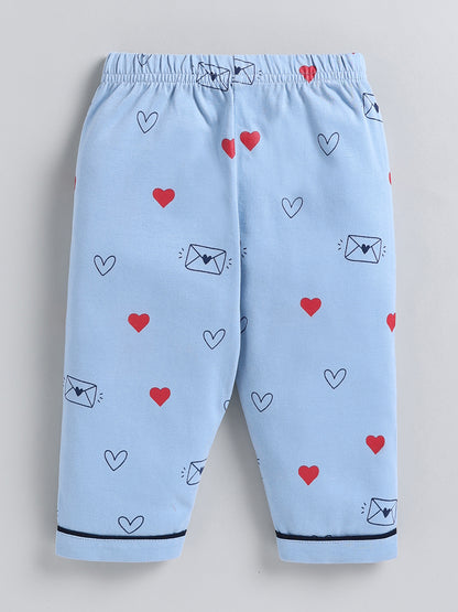 Blue Typography Cotton Full Sleeve Night Suit